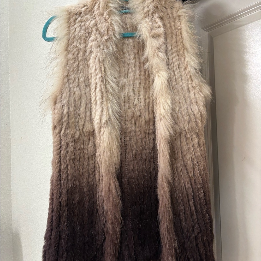 Genuine rabbit & Raccoon fur vest S